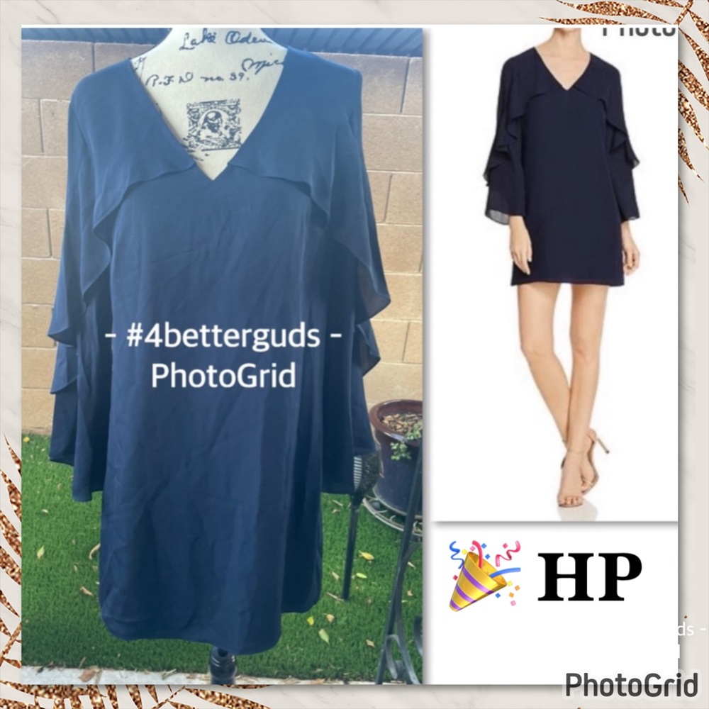 NEW Kobi Halperin Bethenny Silk Georgette Ruffle Bell Sleeve Lined Shift Dress M